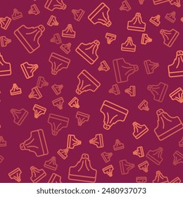 Brown line Volcano icon isolated seamless pattern on red background.  Vector