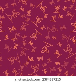 Brown line Volunteer team planting trees icon isolated seamless pattern on red background. Represents ecological protection, protecting plants and trees.  Vector