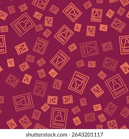 Brown line Wanted poster icon isolated seamless pattern on red background. Reward money. Dead or alive crime outlaw.  Vector