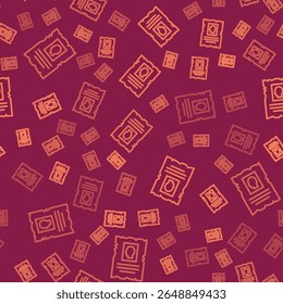 Brown line Wanted western poster icon isolated seamless pattern on red background. Reward money. Dead or alive crime outlaw.  Vector