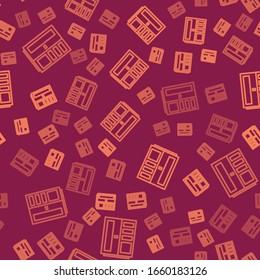 Brown line Wardrobe icon isolated seamless pattern on red background.  Vector Illustration