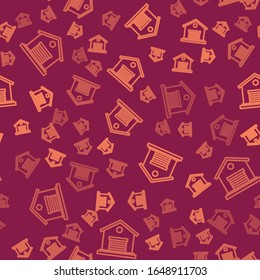 Brown line Warehouse icon isolated seamless pattern on red background.  Vector Illustration