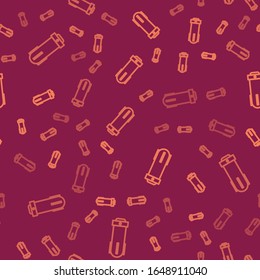 Brown line Water filter icon isolated seamless pattern on red background. System for filtration of water. Reverse osmosis system.  Vector Illustration
