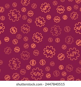 Brown line Web design and front end development icon isolated seamless pattern on red background.  Vector