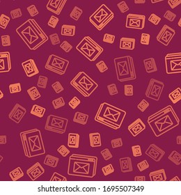 Brown line Website and envelope, new message, mail icon isolated seamless pattern on red background. Usage for e-mail newsletters, headers, blog posts.  Vector Illustration