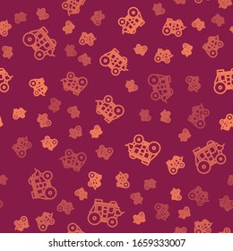 Brown line Western stagecoach icon isolated seamless pattern on red background.  Vector Illustration