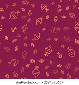 Brown line Whirligig toy icon isolated seamless pattern on red background.  Vector