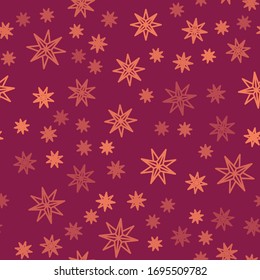 Brown line Wind rose icon isolated seamless pattern on red background. Compass icon for travel. Navigation design.  Vector Illustration
