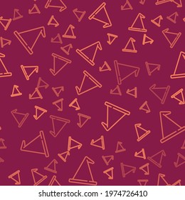 Brown line Witch hat icon isolated seamless pattern on red background. Happy Halloween party.  Vector