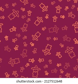 Brown line Wizard warlock icon isolated seamless pattern on red background.  Vector