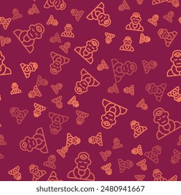 Brown line Wizard warlock icon isolated seamless pattern on red background.  Vector