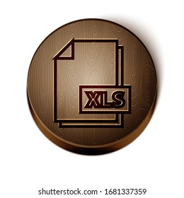 Brown Line XLS Dateidokument. Laden Sie das xls-Symbol einzeln auf weißem Hintergrund herunter. Excel-Dateisymbol. Holzkreisknopf. Vektorillustration-Illustration