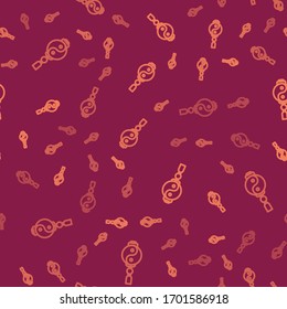Brown line Yin Yang symbol of harmony and balance icon isolated seamless pattern on red background.  Vector Illustration