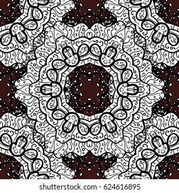 Brown linear background. Decorative illustration for print, web. Floral seamless pattern with swirl. Brown background.