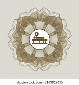 Brown linear rosette. with bench press icon inside