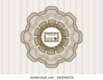 Brown linear rosette with certificate icon inside