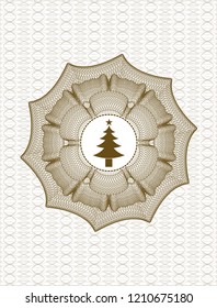 Brown linear rosette with christmas tree icon inside
