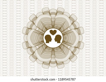 Brown linear rosette with couple in love icon inside