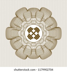Brown linear rosette with dumbbell icon inside