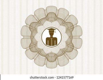Brown linear rosette with graduated icon inside
