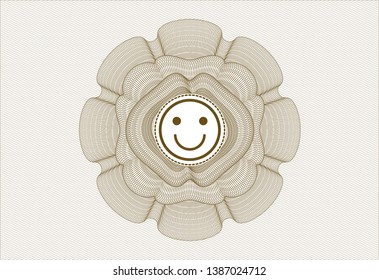 Brown linear rosette with happy face icon inside
