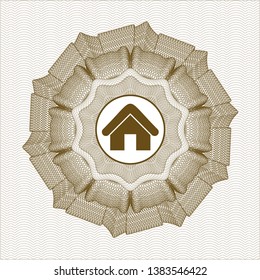 Brown linear rosette with home icon inside