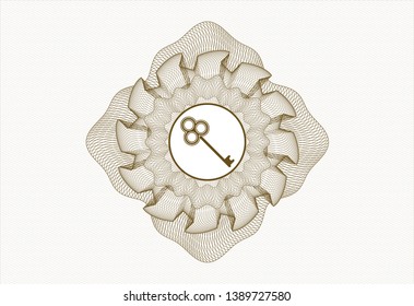 Brown linear rosette with key icon inside