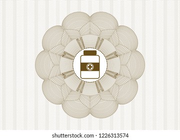 Brown linear rosette with medicine bottle icon inside