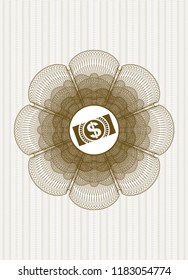 Brown linear rosette with money, dollar bill icon inside