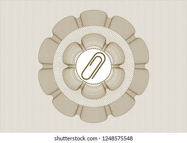 Brown linear rosette with paper clip icon inside