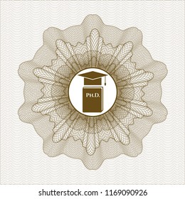 Brown linear rosette with Phd thesis icon inside