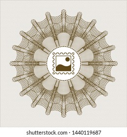 Brown linear rosette with picture icon inside