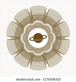 Brown linear rosette with planet, saturn icon inside