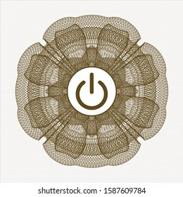 Brown linear rosette with power icon inside
