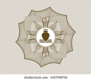 Brown linear rosette with ship icon inside