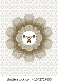 Brown linear rosette with snatch, weightlifting icon inside