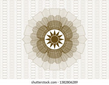 Brown linear rosette with sun icon inside