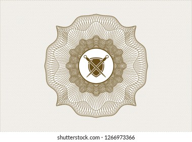 Brown linear rosette with swords crossed with shield icon inside