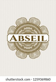 Brown linear rosette with text Abseil inside