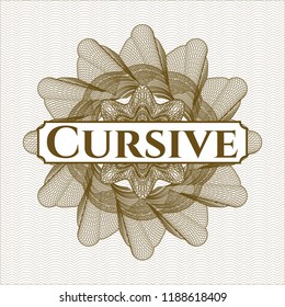 Brown linear rosette with text Cursive inside