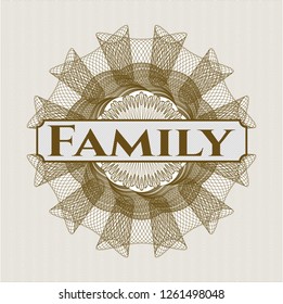 Brown linear rosette with text Family inside