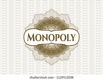 Brown linear rosette with text Monopoly inside