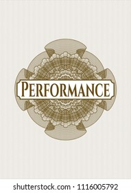 Brown linear rosette with text Performance inside