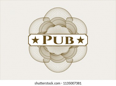 Brown linear rosette with text Pub inside
