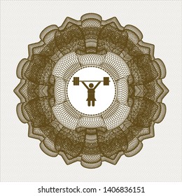 Brown linear rosette with weightlifter girl icon inside