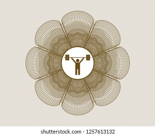 Brown linear rosette with weightlifting icon inside