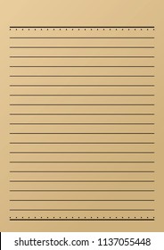 Brown lined paper from a notebook on white background.