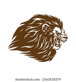 Brown lion head vector illustration symbolizing strength, nature, and majesty, ideal for wildlife, branding, or artistic designs.