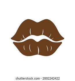 Brown lips icon. Isolated. T shirt print design. Vector illustration
