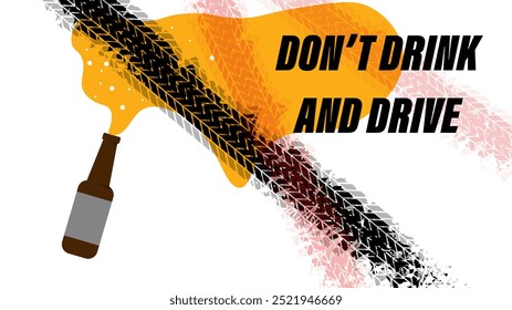 Braune Spirituosenflaschen auf der Straße haben schwarze und rote Gummimuster mit der Aufschrift "Don't drink and drive".